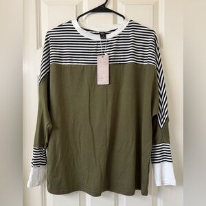 Emily Rose - Striped Olive and Black Long Sleeve Tee - Small - NWT!